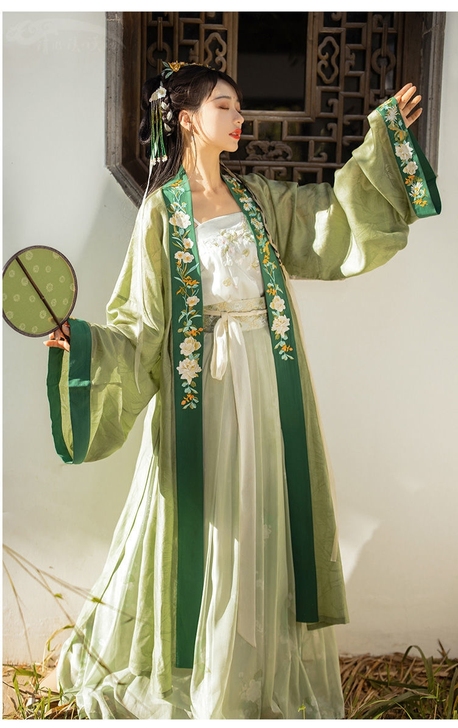 汉服女宋制汉服绿色清新春日宴褙子齐腰裙清丽...
