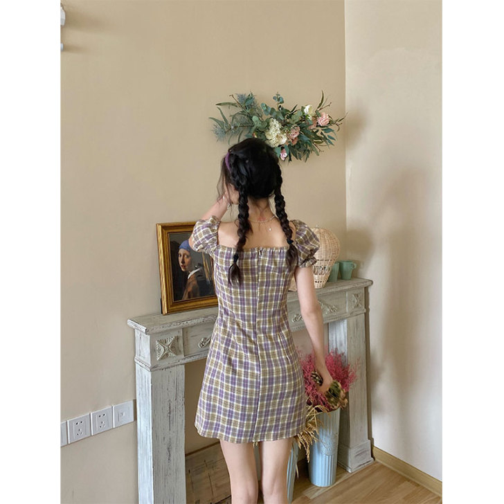 裙子仙女超仙森系温柔格子连衣裙2020新款...