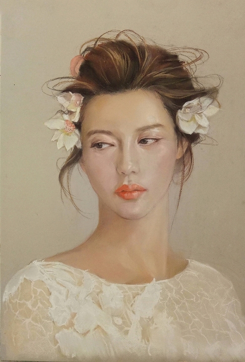 色彩人物色粉画，4开大小，作品原创，绘画材...