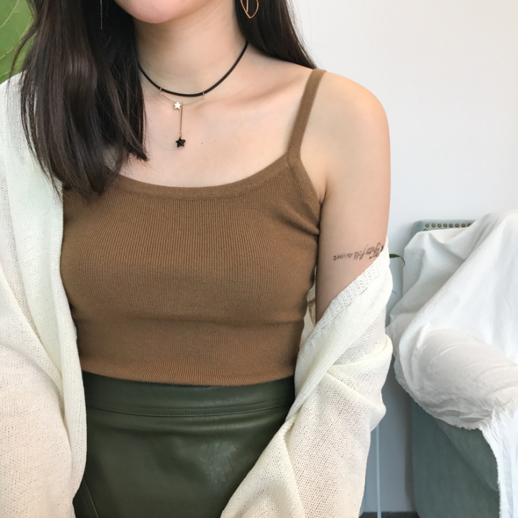 性感港味复古针织小吊带背心女学生短款修身无...