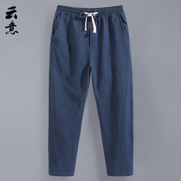 （厂家直销）日系棉麻9九分裤男夏季薄款宽松...