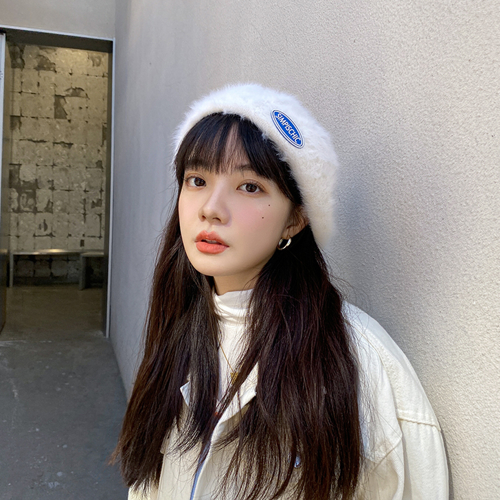 西本/韩国兔毛贝雷帽ins女加厚毛绒绒网红...
