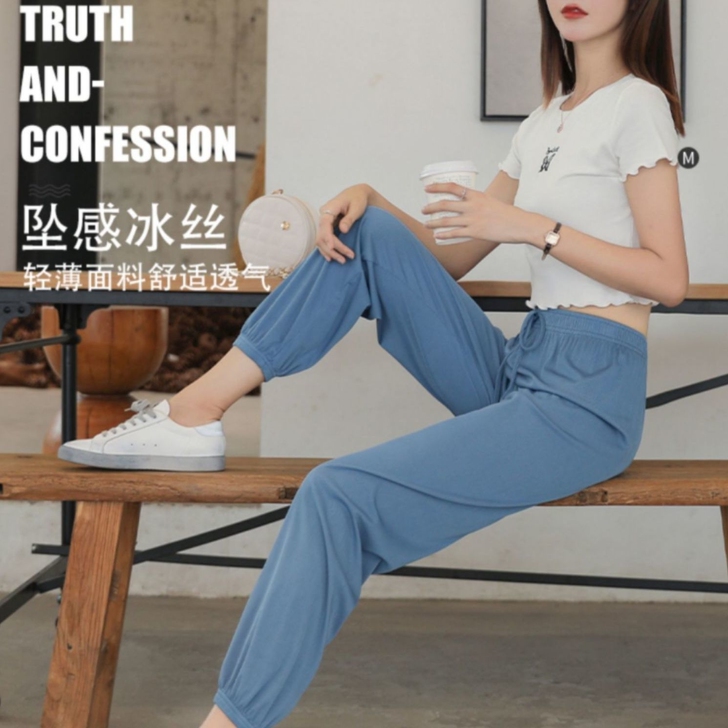 冰丝裤女宽松束脚夏季薄款休闲卫裤垂感显瘦大...