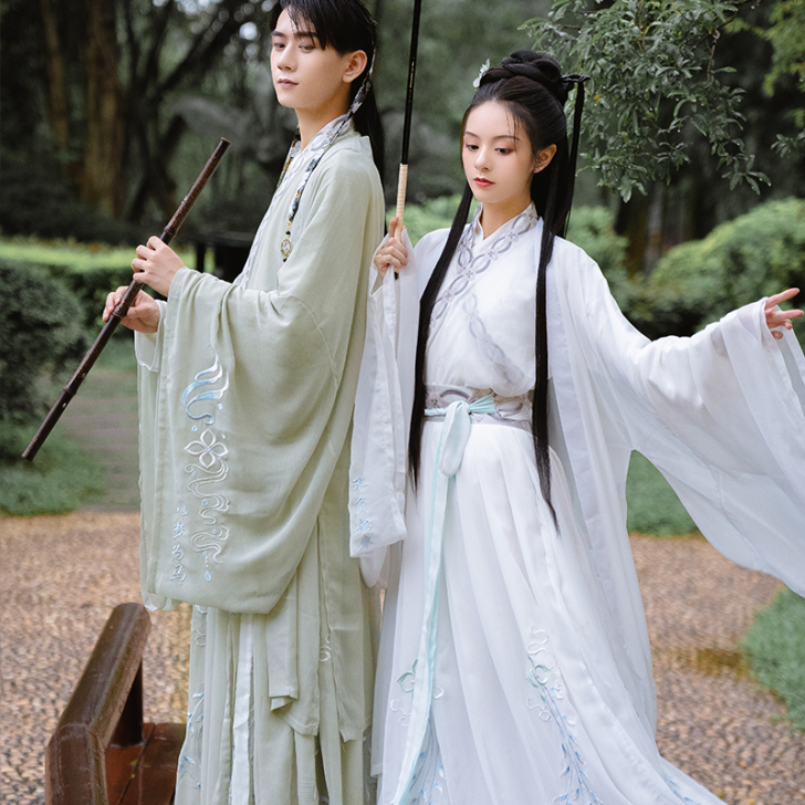 清梳原创韶华汉服情侣款魏晋风交领齐腰绣花四...