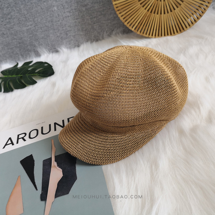 八角贝雷帽英伦草帽子女夏天韩版休闲潮流百搭...