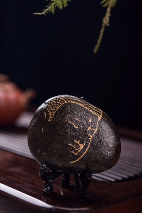 手工鹅卵石制作鹅卵石头画临摹古代画博古架茶...