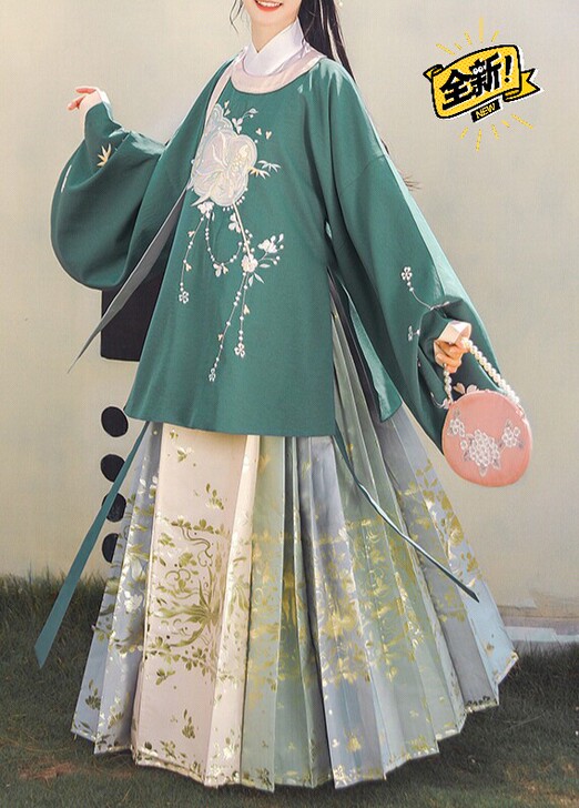 汉尚桃花羽扇汉服男女明制白菜齐胸齐腰女学生...