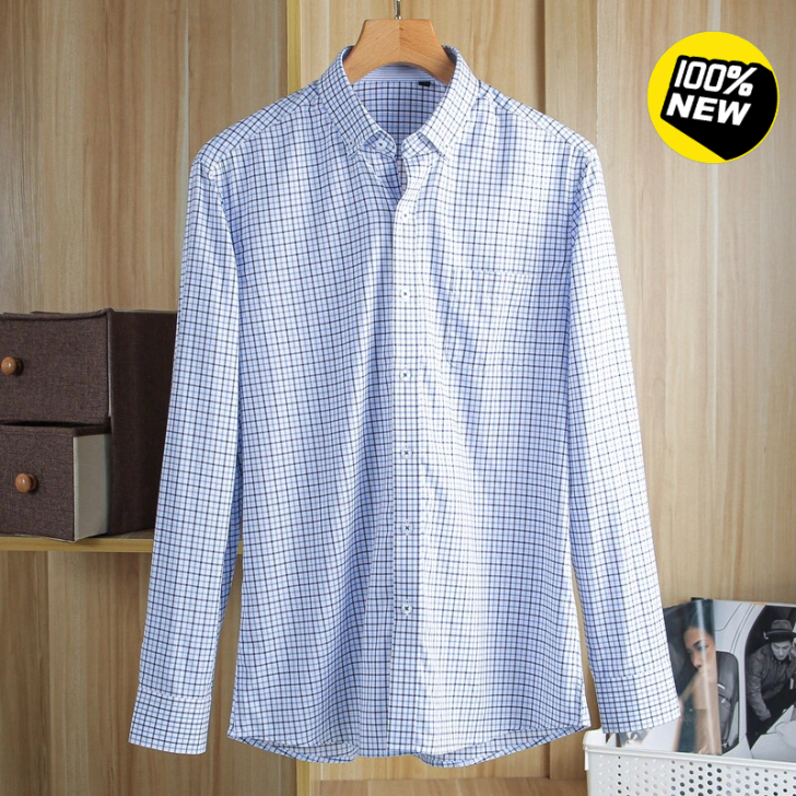 时尚小格子 男士长袖衬衫四季薄款纯棉 休...