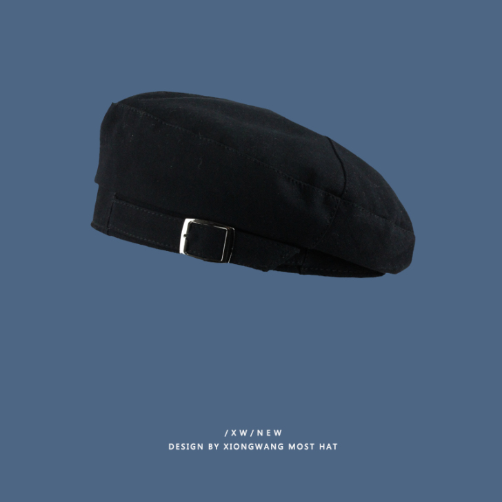 春季新款帅气贝雷帽女法式洋气纯色蓓蕾画家帽...