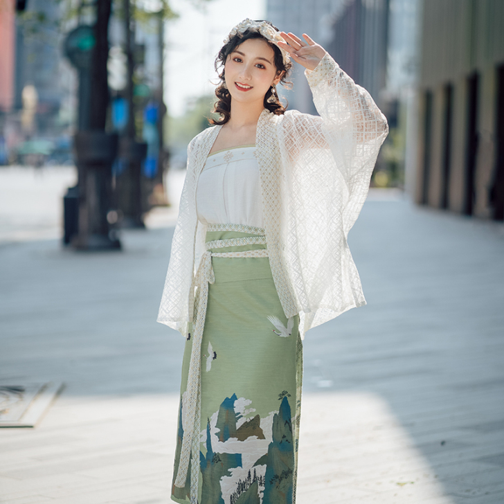 池夏画心:涵烟 宋制飞机袖褙子+吊带两件套...