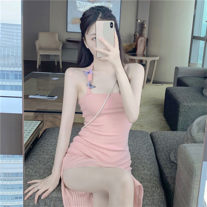 蝴蝶挂脖性感吊带裙子女春夏季2021新款包...