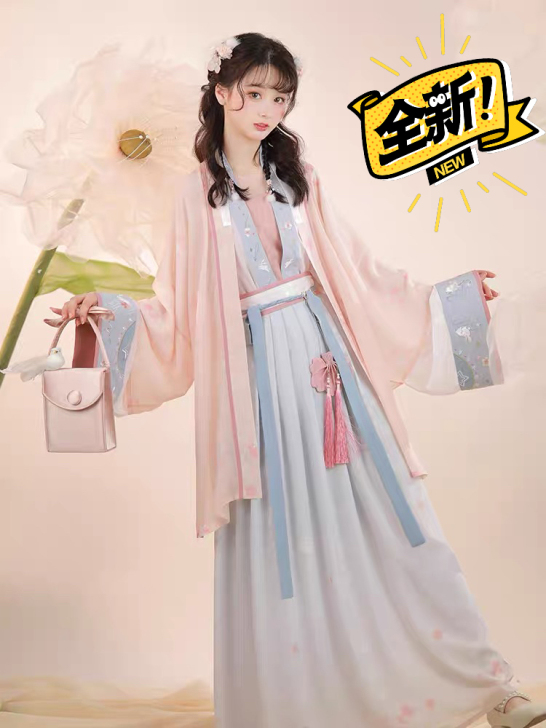 池夏繁花入梦:月樱S码宋制对襟半袖短衫褶裙...