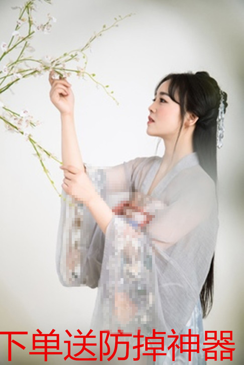 汉服女浅灰上衣裙子绣花印花齐胸襦裙女装中袖...