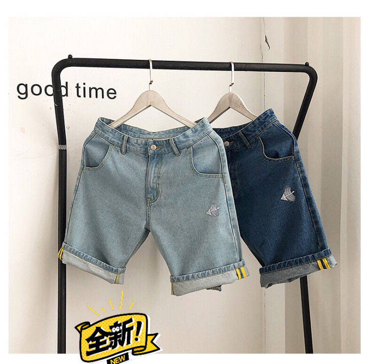 夏季薄款男士破洞五分裤潮流牛仔短裤男外穿宽...