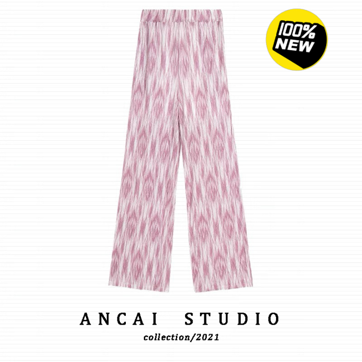 扎染裤粉色阔腿裤女夏季薄款高腰垂感扎染宽松...