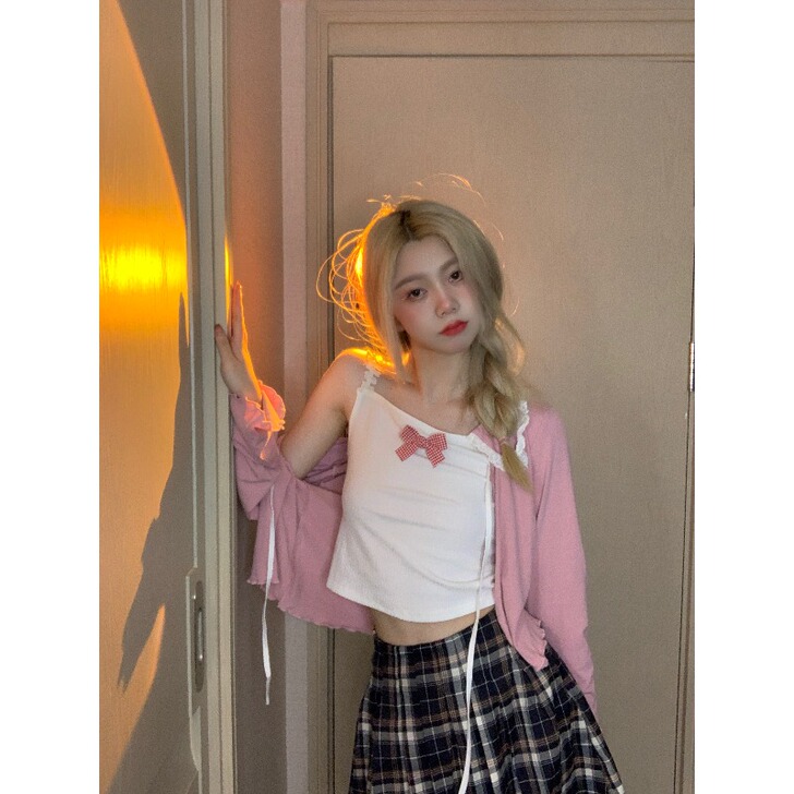 蝴蝶结白色吊带背心女2021年夏季新款内搭...