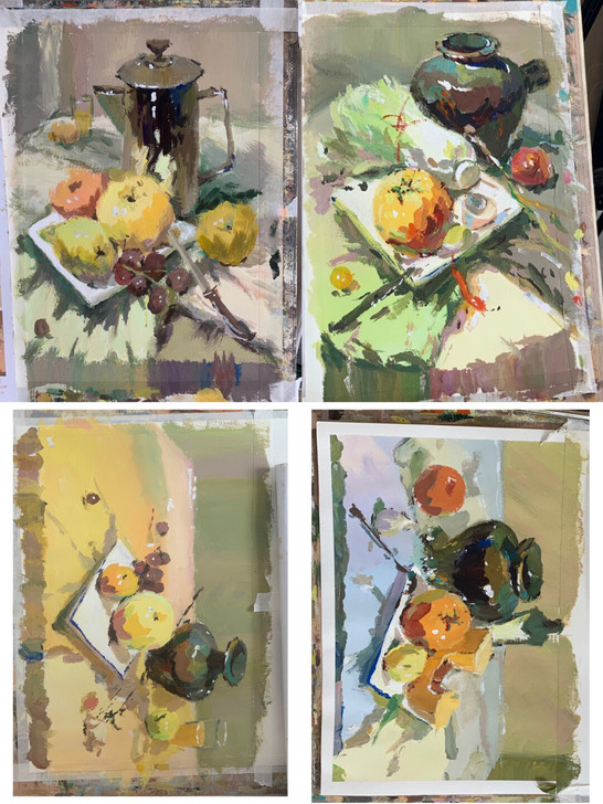 水粉画 ，8开水粉静物画学生成品，无签名，...
