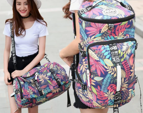 大容量帆布双肩旅行背包女健身运动包轻便旅游...