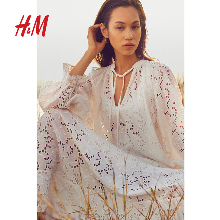 【水原希子同款】HM 女装裙子女夏季镂空刺...