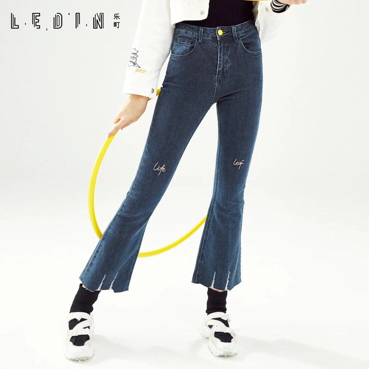 乐町2017秋冬新款女潮修身显瘦字母绣花喇...