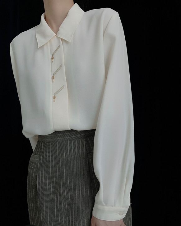 古着vintage中古雪纺钥匙装饰衬衫