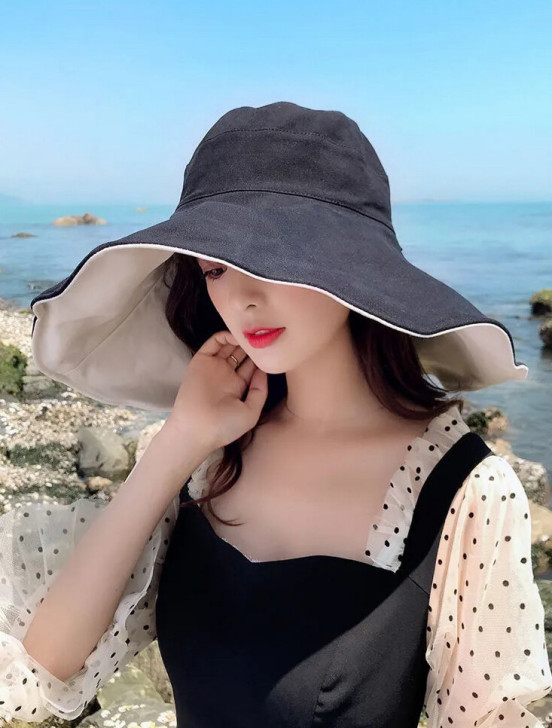 超大帽檐双面渔夫帽子女夏天防紫外线防晒遮阳...