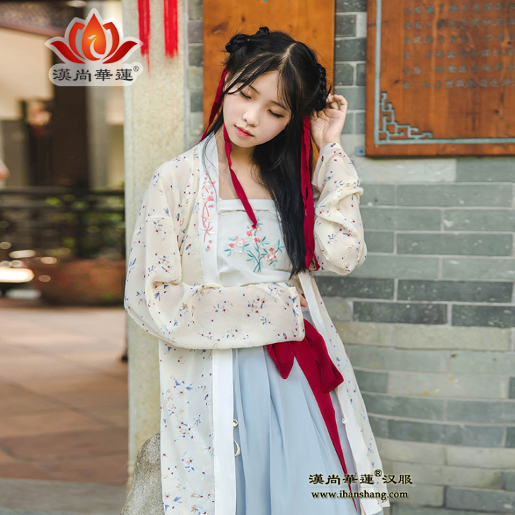雨柔汉尚华莲传统汉服女绣花褙子抹胸褶裙套装...