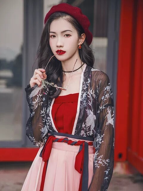 汉尚华莲依墨时尚风汉服女装窄袖对襟襦裙齐腰...