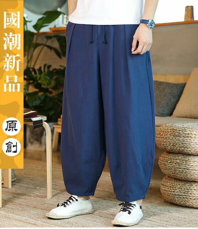 夏季阔腿裤男胖子棉麻休闲裤宽松大裆裤中国风...