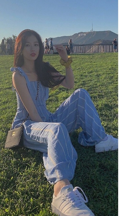 hm蓝色条纹连体裤休闲风