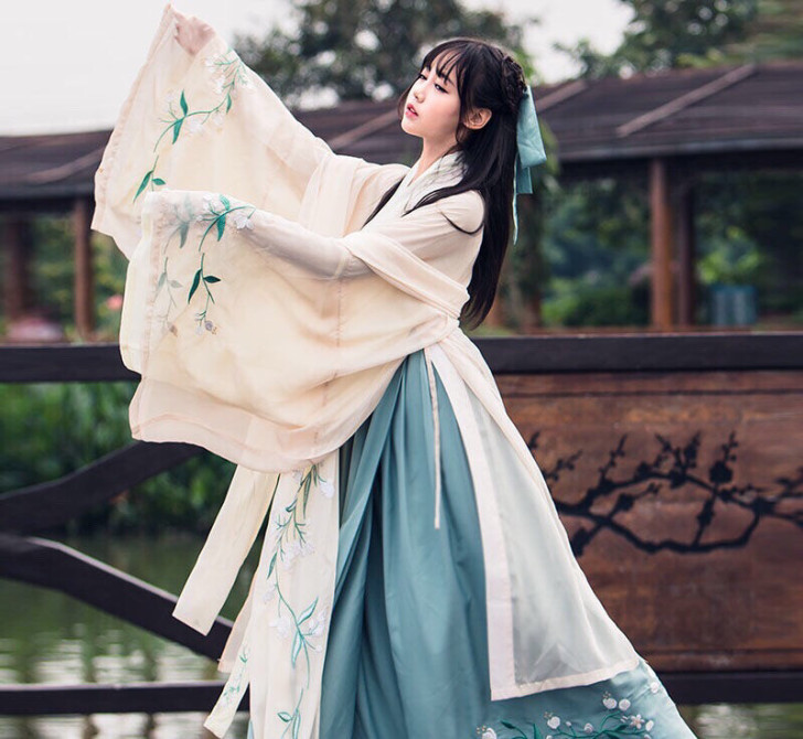 汉服广袖齐腰襦裙长款中国风杜若魏晋风日常改...