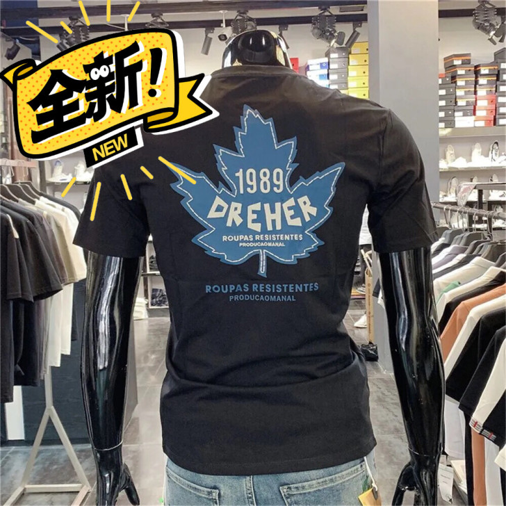 包邮欧货2021夏季男士圆领短袖t恤衫枫叶...