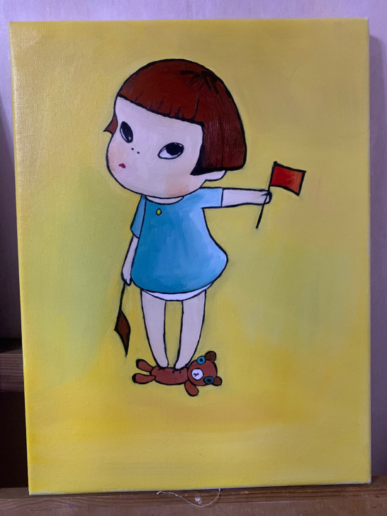 自己画的奈良美智小女孩～油画颜料～细纹亚麻...