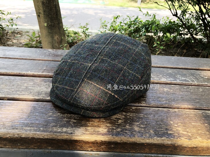 英国老牌复古羊毛呢报童帽美式咔叽格纹画家鸭...