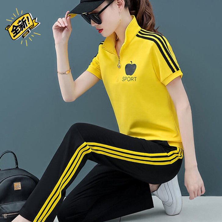 2021运动套装夏纯棉运动套装女妈妈装休闲...