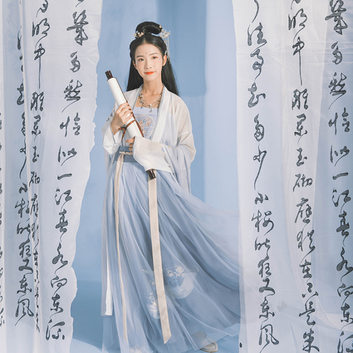 汉尚华莲画中仙正品原创汉服对襟襦裙套装女中...