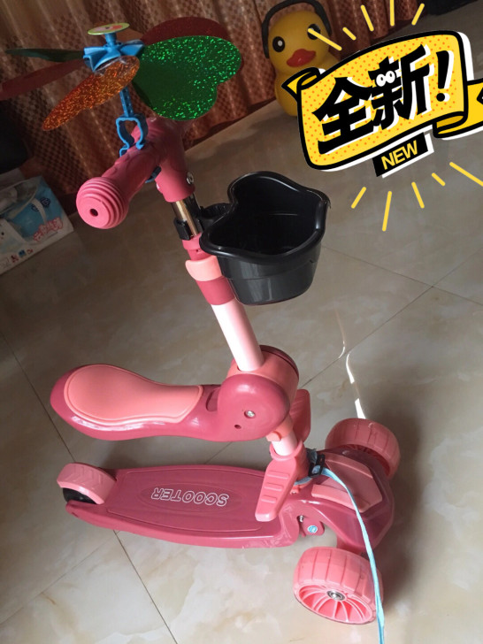 飞鸽儿童滑板车三合一折叠滑滑车男女童可坐可...