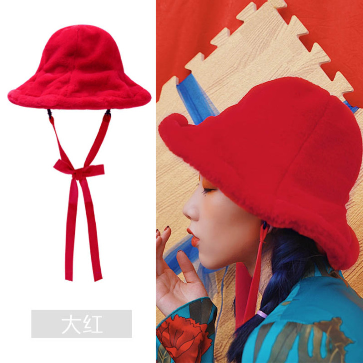 金文聪原创 秋冬复古毛绒帽女纯色帽子冬季i...