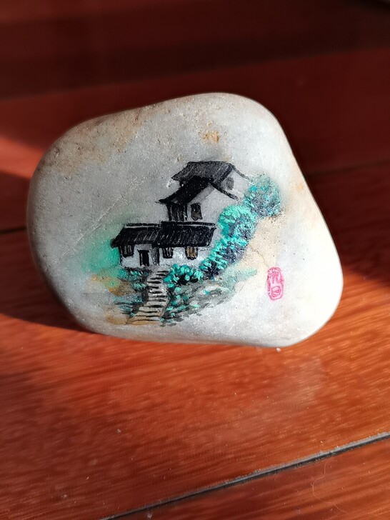 石头画 7厘米 风景画摆件 镇纸石  小工...