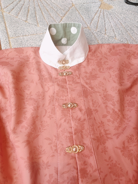 来料汉服立领对襟琵琶袖短衫，豆沙色牡丹印花...