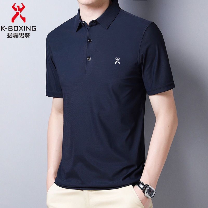 劲霸男装夏季男士短袖T恤翻领宽松冰丝上衣休...