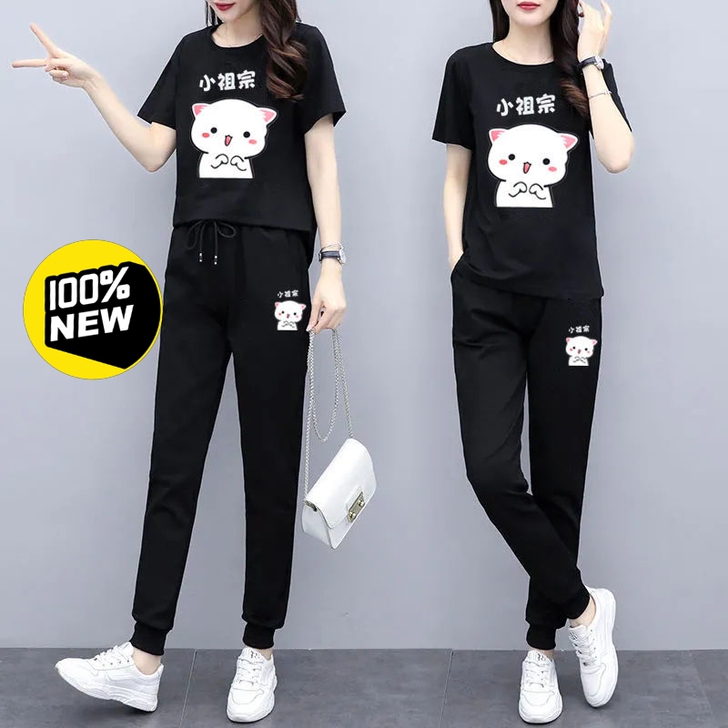 包邮！休闲运动女2021夏新款黑色显瘦裤子...