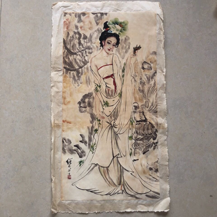 一张宣纸的画。如图 品相，没破损  没贴过...
