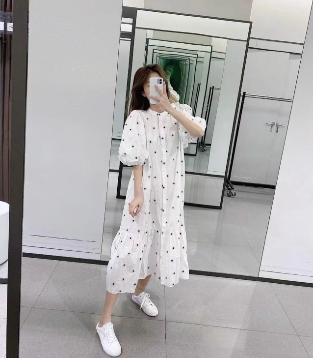 Zara春夏新款女装显瘦刺绣中长版连衣裙
