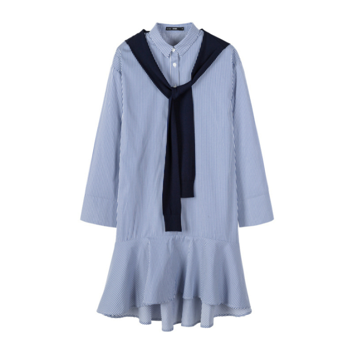 森马连衣裙女2019春季新款条纹衬衫裙子学...