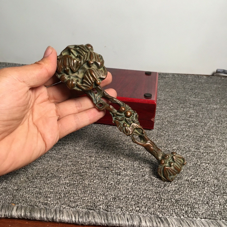 古董老货灵芝如意形镂空雕刻风水摆件收藏可作...