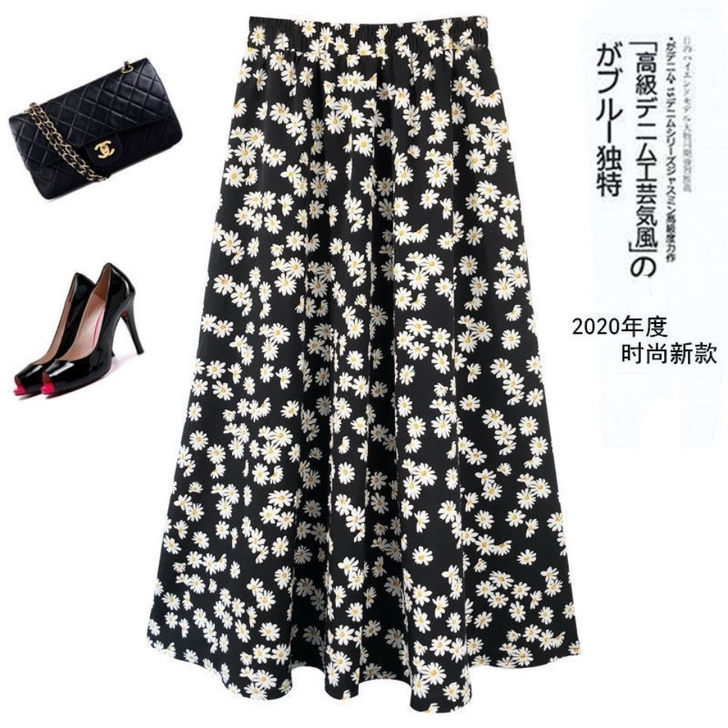 小碎花雪纺半身裙中长裙女2021新款A字裙...