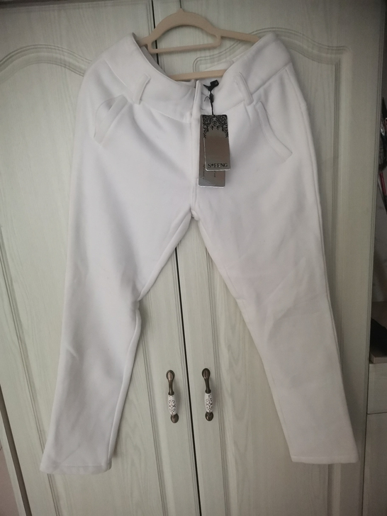 S*FENG白色休闲加绒长裤 L 棉65%...