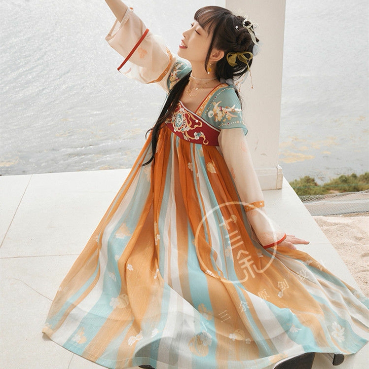 十三余-瑶遇见神鹿]国风长袖连衣裙汉服女学...