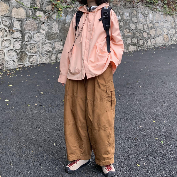 旧朋友-复古阿美咔叽抽绳工装裤宽松束脚日系...